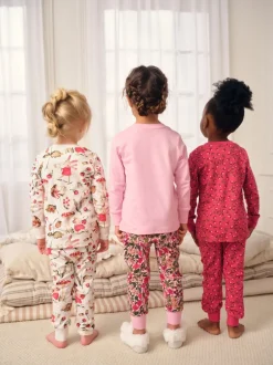 Nachtkleding En Pyjama's|Pyjama's|Next - Verpakking van 3 knusse pyjama's (9 mnd-9 jr) Rood/roze bloemenapplicatie