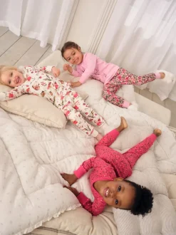 Nachtkleding En Pyjama's|Pyjama's|Next - Verpakking van 3 knusse pyjama's (9 mnd-9 jr) Rood/roze bloemenapplicatie