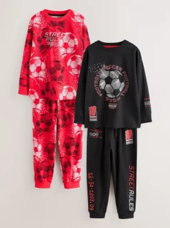 Pyjama's|Nachtkleding En Pyjama's*Next Rood/zwart voetbal  - Verpakking van 2 pyjama's met lange mouwen (3-16 jr)