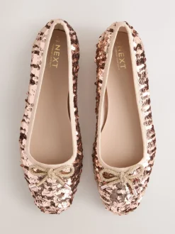 Ruimvallend En Extraruimvallend|Lage Schoenen*Next Roségoud met lovertjes - Ballerina's met ronde neus