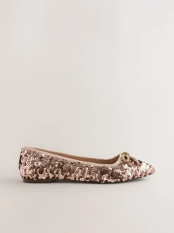Ruimvallend En Extraruimvallend|Lage Schoenen*Next Roségoud met lovertjes - Ballerina's met ronde neus