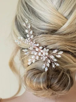 Haaraccessoires|Ivory & Co - - Sierkam met parels en kristallen Roségoudkleurig
