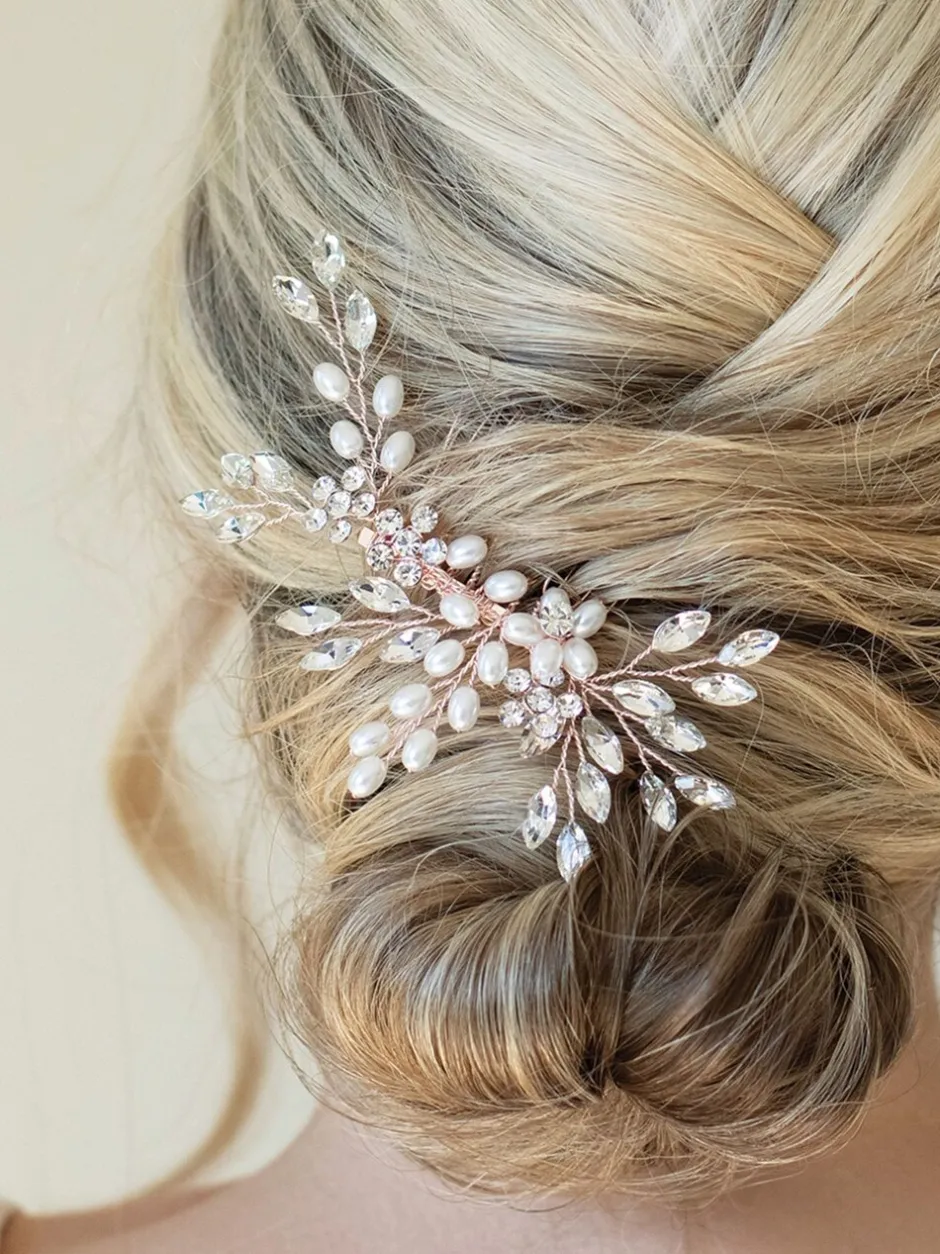 Haaraccessoires|Ivory & Co - - Sierkam met parels en kristallen Roségoudkleurig