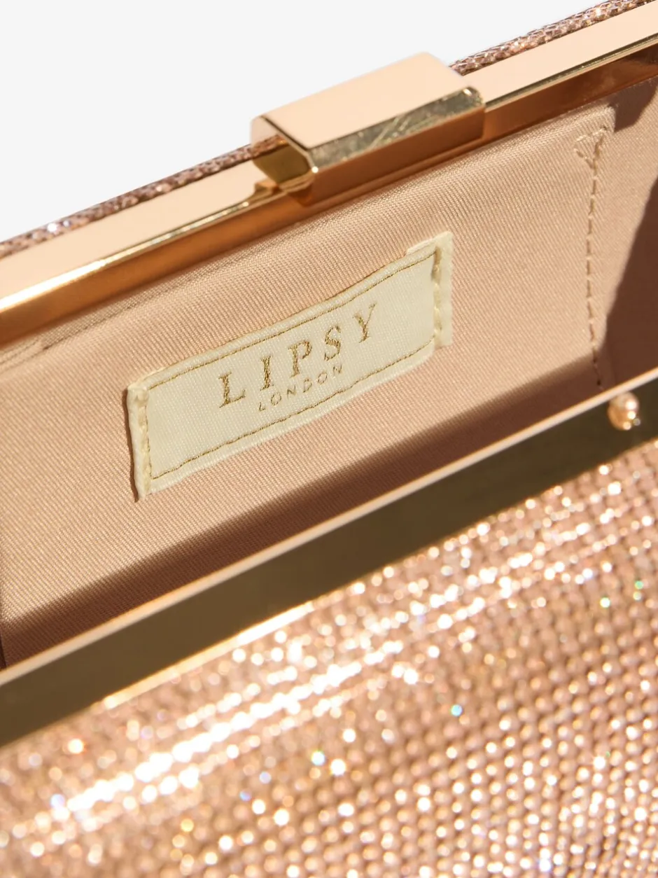 Tassen En Portemonnees*Lipsy - Embellished Box Clutch Bag Roségoudkleurig
