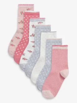 Sokken En Panty's|Sokken En Panty's|Next Roze - 7 Paar sierlijke enkelsokken met hoog katoengehalte