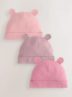 Mutsjes En Antikrabwantjes|Mutsen, Handschoenen En Sjaals|Next Roze - 3 Pack Baby Mutsjes (0-18mnd)