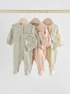 Babypakjes En Babypyjama's|Next Roze - 3 Pack Baby slaappakjes met bijpassende tulbanden (0mnd-2jr)