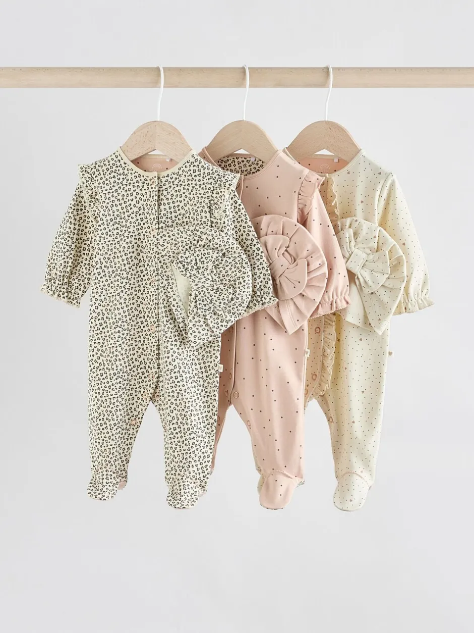 Babypakjes En Babypyjama's|Next Roze - 3 Pack Baby slaappakjes met bijpassende tulbanden (0mnd-2jr)