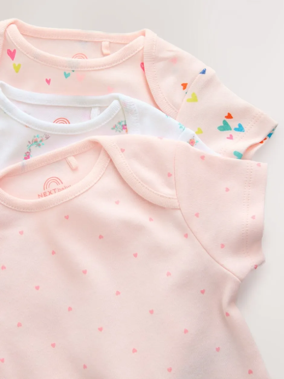 Rompertjes En Hemdjes|Next Roze - 3 Pack Hip Dysplasia Short Sleeve Baby Bodysuits