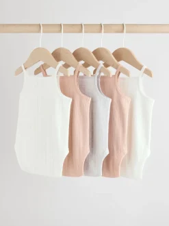 Rompertjes En Hemdjes|Next - 5 Pack Vest Pointelle Baby Bodysuits Roze