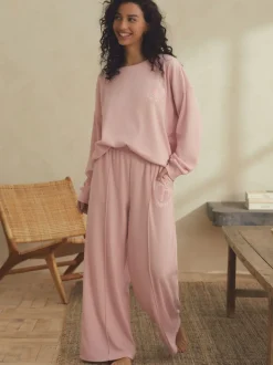 Pyjama's|Loungewear|B by Ted Baker - pyjama's van geborstelde katoenblend met wafelstof Roze