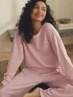Pyjama's|Loungewear|B by Ted Baker - pyjama's van geborstelde katoenblend met wafelstof Roze