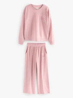 Pyjama's|Loungewear|B by Ted Baker - pyjama's van geborstelde katoenblend met wafelstof Roze