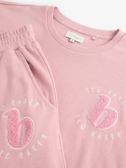 Pyjama's|Loungewear|B by Ted Baker - pyjama's van geborstelde katoenblend met wafelstof Roze