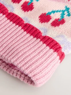 Mutsen, Handschoenen En Sjaals|Next Roze - Baby gebreide Hoed met kersen Fairisle-patroon en pompon (0mnd -2jr)