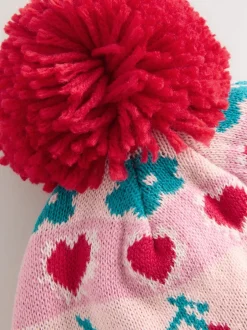 Mutsen, Handschoenen En Sjaals|Next Roze - Baby gebreide Hoed met kersen Fairisle-patroon en pompon (0mnd -2jr)