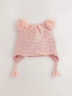 Mutsjes En Antikrabwantjes|Mutsen, Handschoenen En Sjaals|Next - Baby Pointelle Pilotenmuts met Dubbele Pompon (0mnd-2jr) Roze