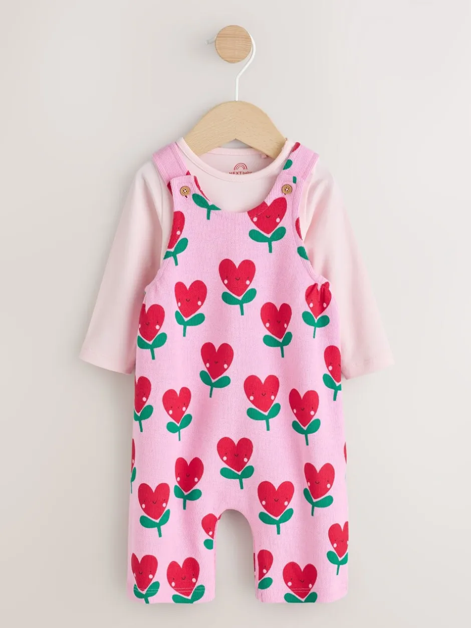 Rompertjes En Tuinbroeken|Tuinbroeken*Next Roze - Baby Set van bretelbroeken en Bodysuits met Lange mouwen, 2 Pieces (0mnd -3jr)