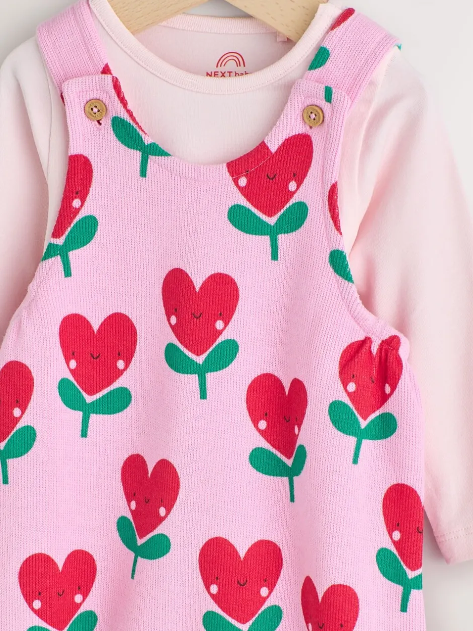 Rompertjes En Tuinbroeken|Tuinbroeken*Next Roze - Baby Set van bretelbroeken en Bodysuits met Lange mouwen, 2 Pieces (0mnd -3jr)