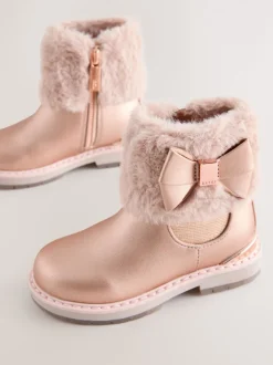 Gelegenheidskleding|Boots|Baker by Ted Baker - - Meisjeslaarzen met imitatiebont en strik Roze