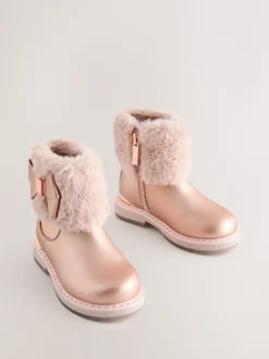 Gelegenheidskleding|Boots|Baker by Ted Baker - - Meisjeslaarzen met imitatiebont en strik Roze