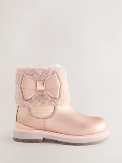Gelegenheidskleding|Boots|Baker by Ted Baker - - Meisjeslaarzen met imitatiebont en strik Roze