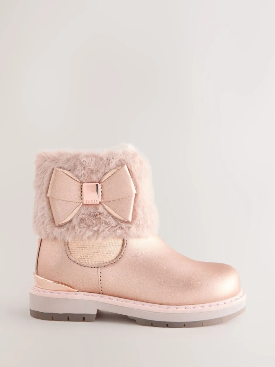 Gelegenheidskleding|Boots|Baker by Ted Baker - - Meisjeslaarzen met imitatiebont en strik Roze