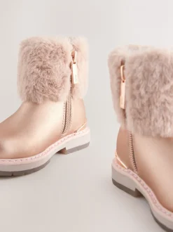 Gelegenheidskleding|Boots|Baker by Ted Baker - - Meisjeslaarzen met imitatiebont en strik Roze