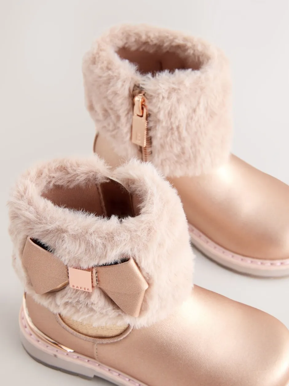 Gelegenheidskleding|Boots|Baker by Ted Baker - - Meisjeslaarzen met imitatiebont en strik Roze