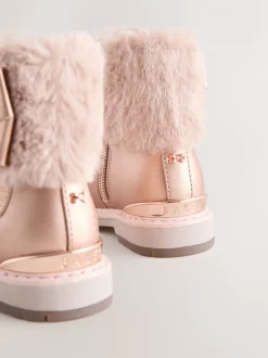Gelegenheidskleding|Boots|Baker by Ted Baker - - Meisjeslaarzen met imitatiebont en strik Roze