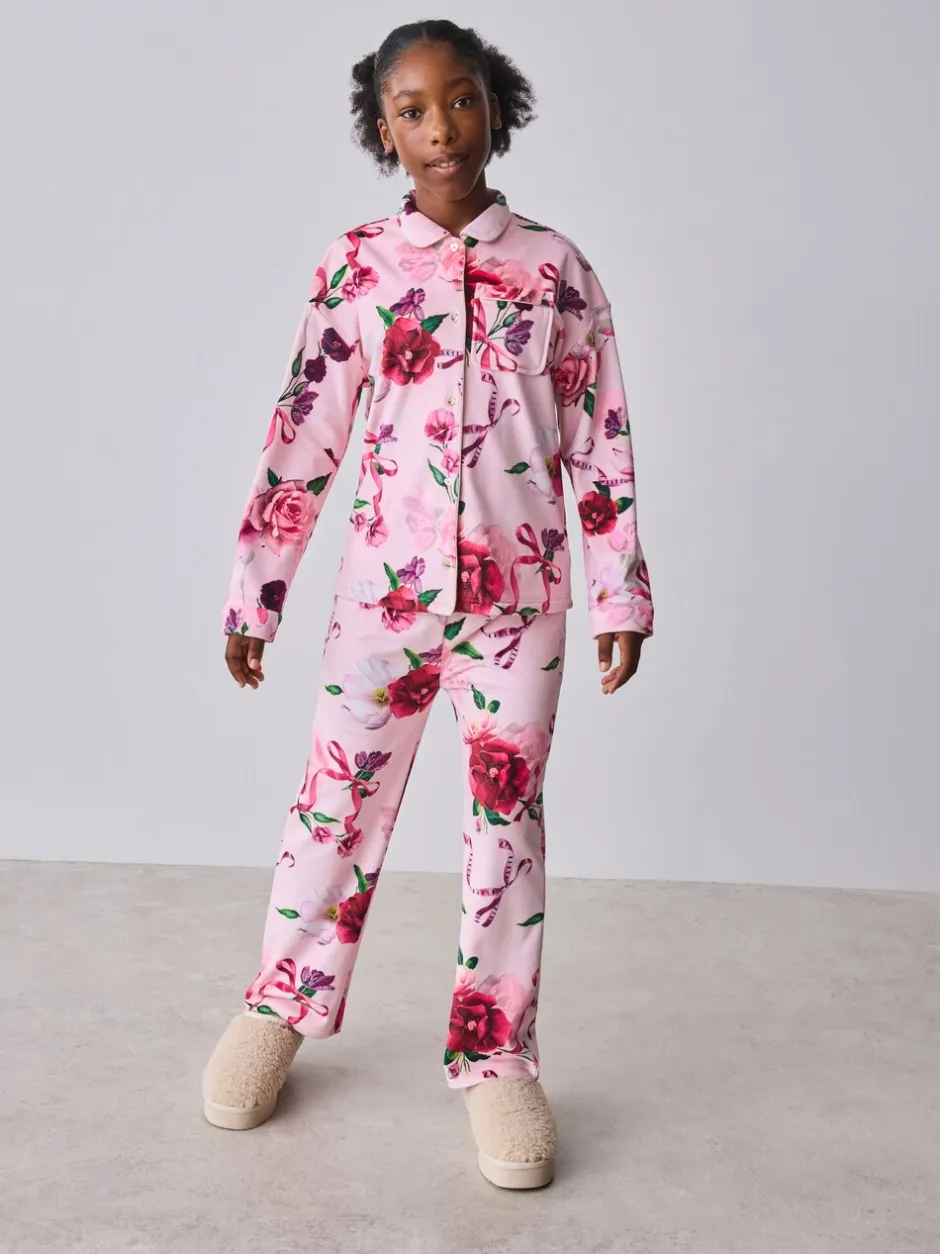 Nachtkleding En Pyjama's|Pyjama's|Baker by Ted Baker - Floral Fleece Pyjamas Set 2 Piece Roze