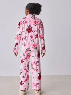 Nachtkleding En Pyjama's|Pyjama's|Baker by Ted Baker - Floral Fleece Pyjamas Set 2 Piece Roze