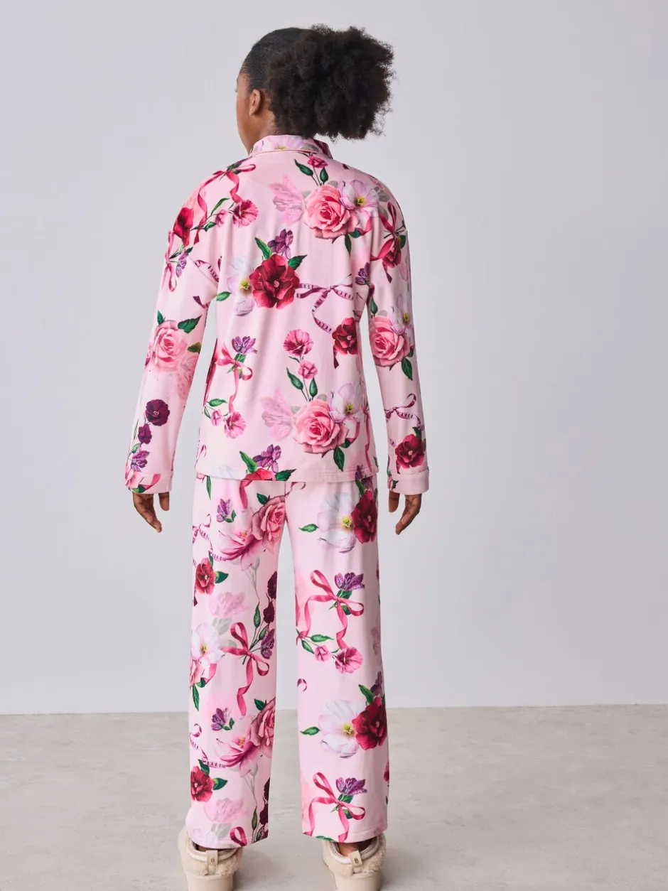 Nachtkleding En Pyjama's|Pyjama's|Baker by Ted Baker - Floral Fleece Pyjamas Set 2 Piece Roze