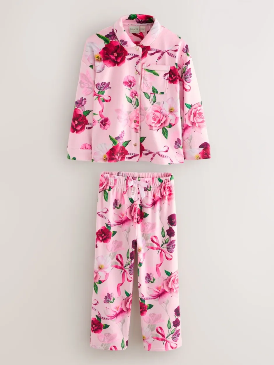 Nachtkleding En Pyjama's|Pyjama's|Baker by Ted Baker - Floral Fleece Pyjamas Set 2 Piece Roze