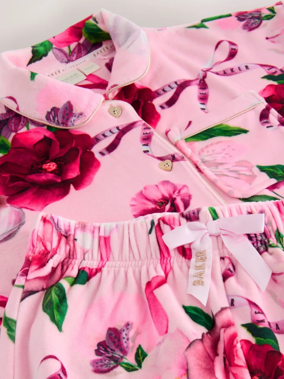 Nachtkleding En Pyjama's|Pyjama's|Baker by Ted Baker - Floral Fleece Pyjamas Set 2 Piece Roze