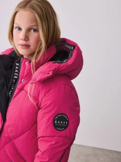 Schoolkleding|Jassen En Jacks*Baker by Ted Baker - meisjes regenbestendige gewatteerde lange jas Roze