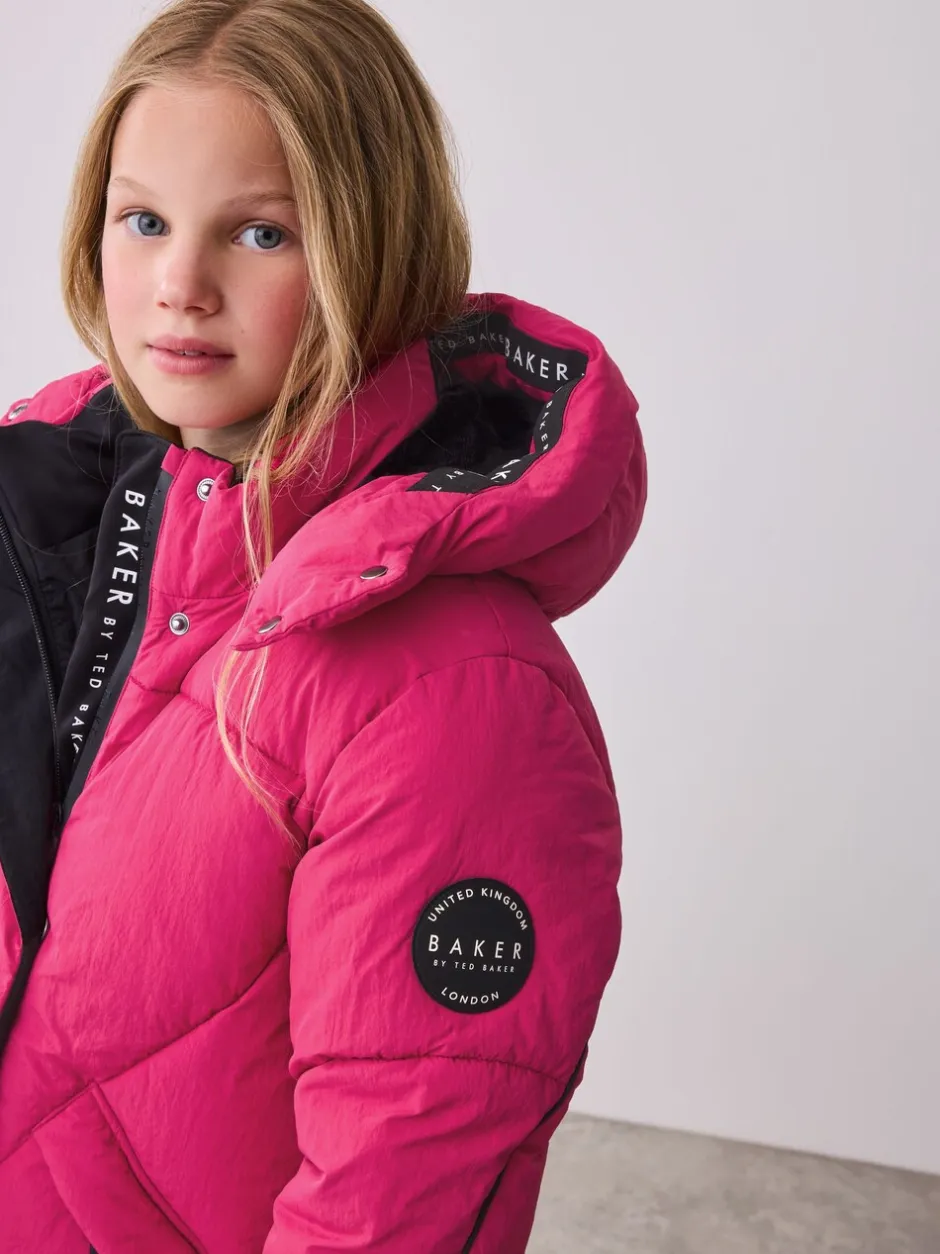 Schoolkleding|Jassen En Jacks*Baker by Ted Baker - meisjes regenbestendige gewatteerde lange jas Roze
