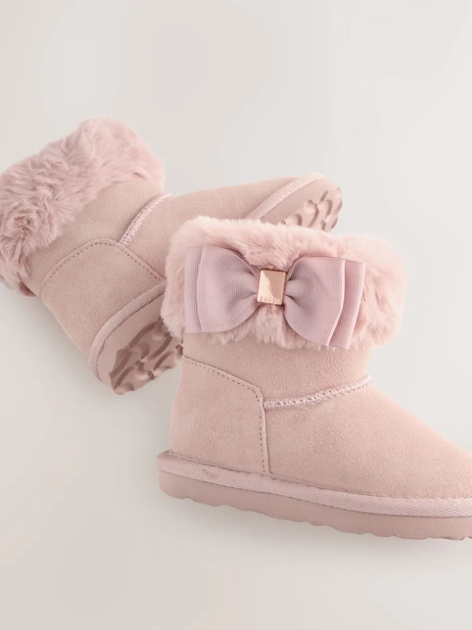 Pantoffels*Baker by Ted Baker - - Meisjespantoffels met imitatiebont en strik Roze