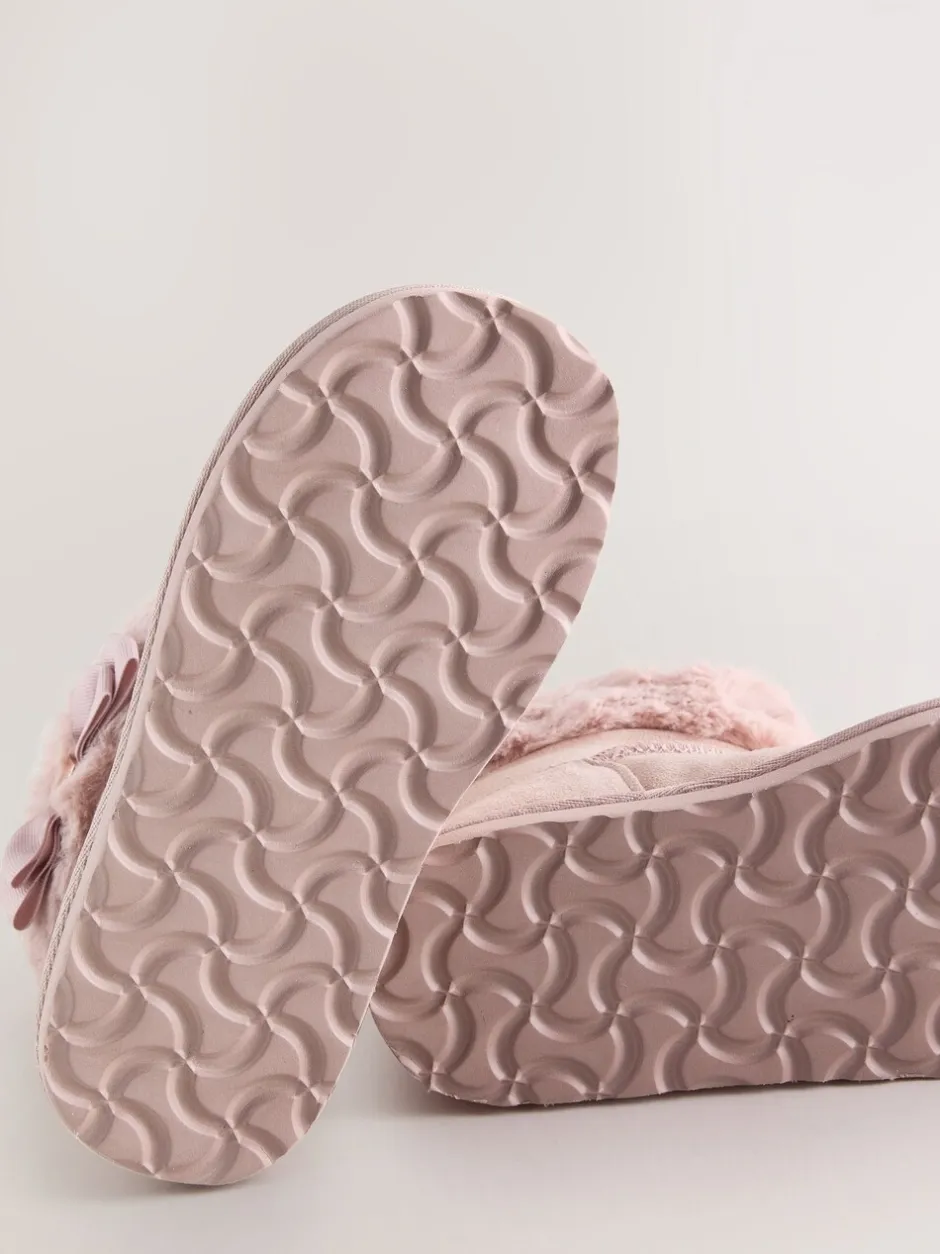 Pantoffels*Baker by Ted Baker - - Meisjespantoffels met imitatiebont en strik Roze