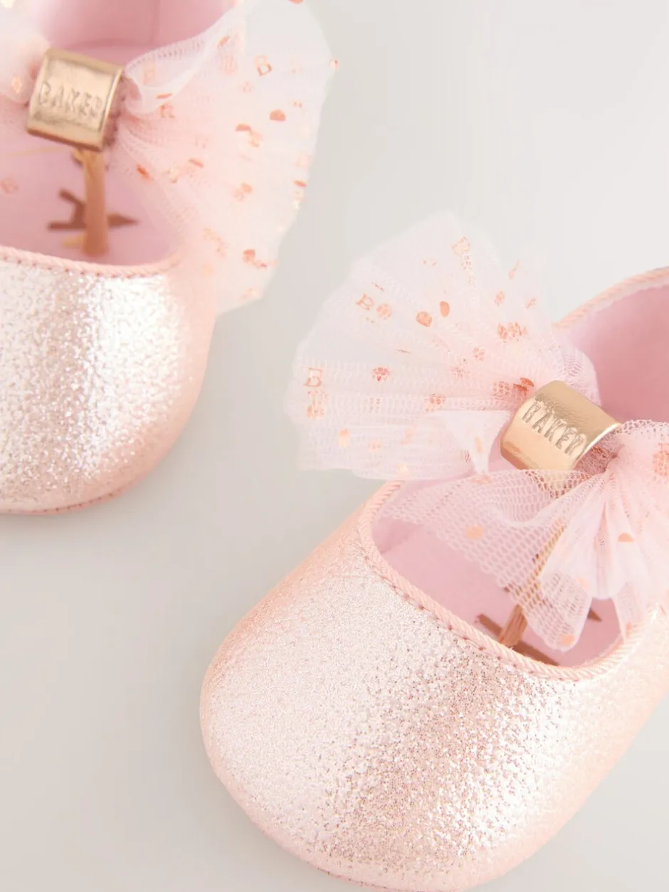 Gelegenheidskleding*Baker by Ted Baker Roze - babyslofjes met strik voor meisjes