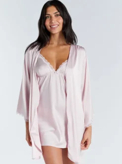 Badjassen*Boux Avenue - Kaya Lace Trim Satin Robe Roze