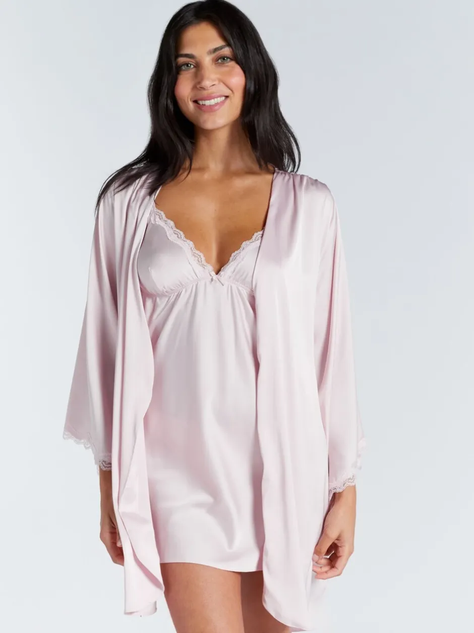 Badjassen*Boux Avenue - Kaya Lace Trim Satin Robe Roze
