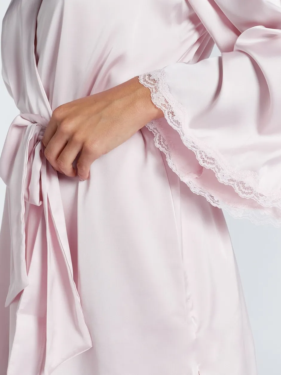 Badjassen*Boux Avenue - Kaya Lace Trim Satin Robe Roze