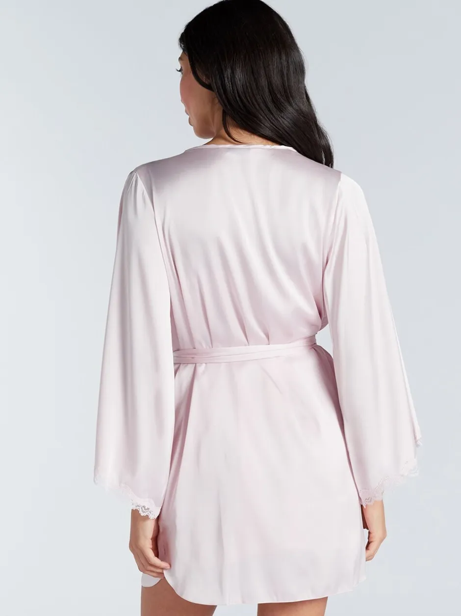 Badjassen*Boux Avenue - Kaya Lace Trim Satin Robe Roze