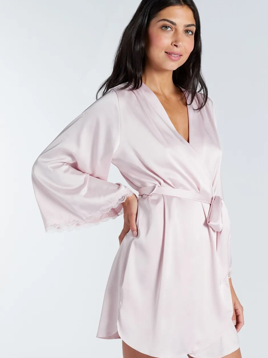 Badjassen*Boux Avenue - Kaya Lace Trim Satin Robe Roze