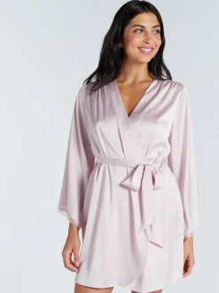 Badjassen*Boux Avenue - Kaya Lace Trim Satin Robe Roze