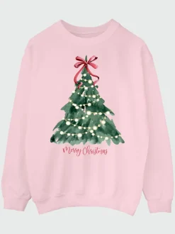 Hoody's En Sweatshirts*Brands In - Christmas Tree Watercolour Sweatshirt Roze