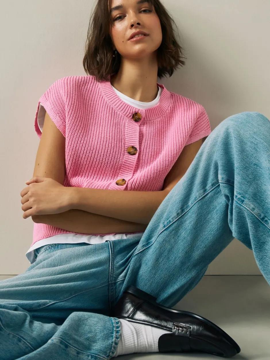 Mutsen, Handschoenen En Sjaals|Next - Button Through Knitted Tank Roze