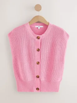 Mutsen, Handschoenen En Sjaals|Next - Button Through Knitted Tank Roze