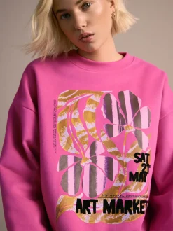 Hoody's En Sweatshirts|Next - Cotton Rich Fruit Art Graphic Longsleeve Crewneck Sweatshirt Roze
